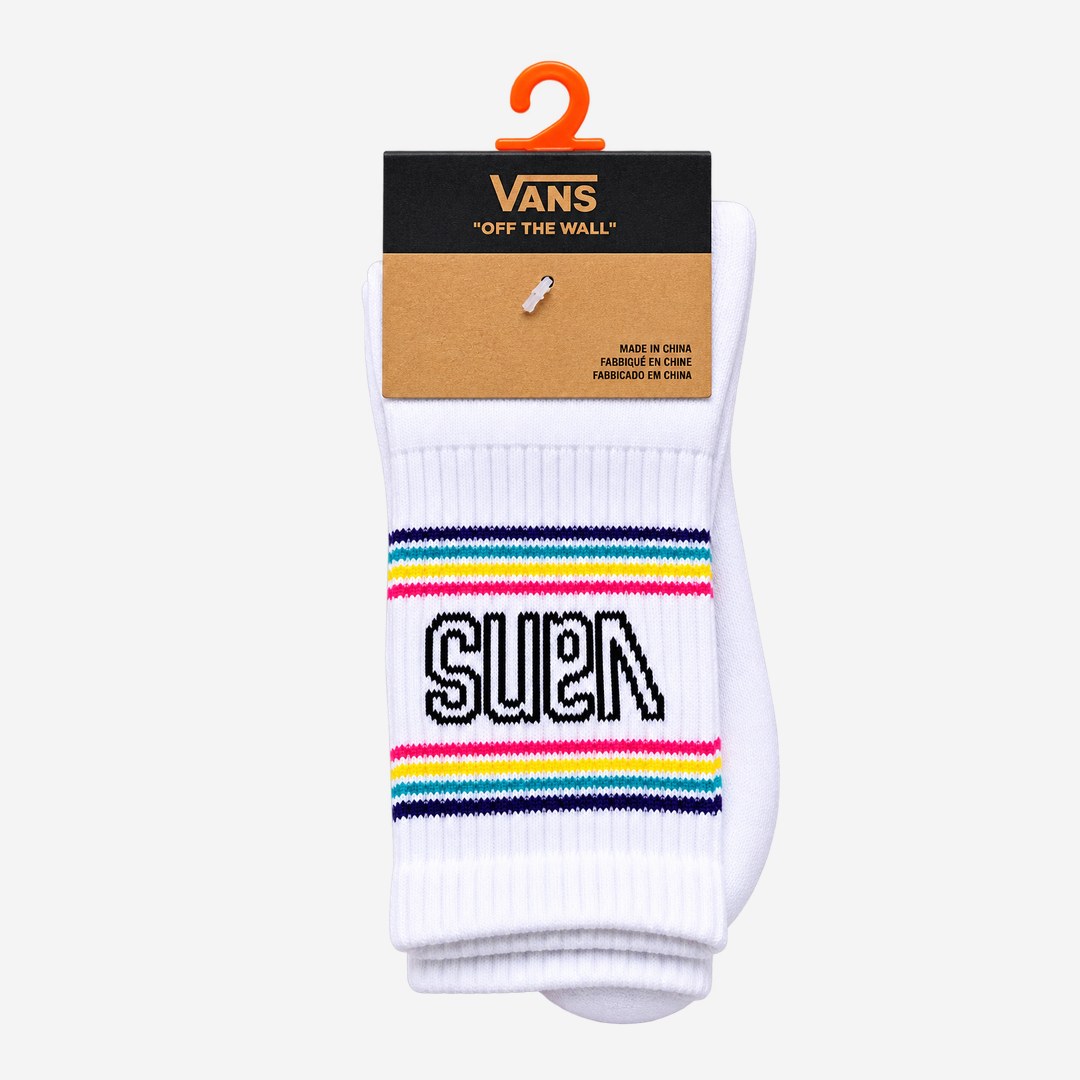 Meia Vans Branca listras coloridas